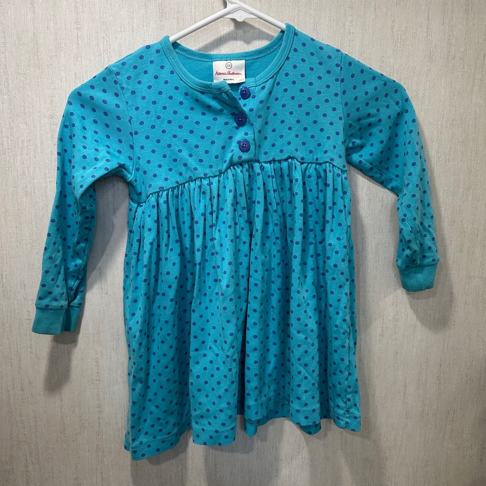 Hanna Andersson Teal and Navy Polka Dot Dress